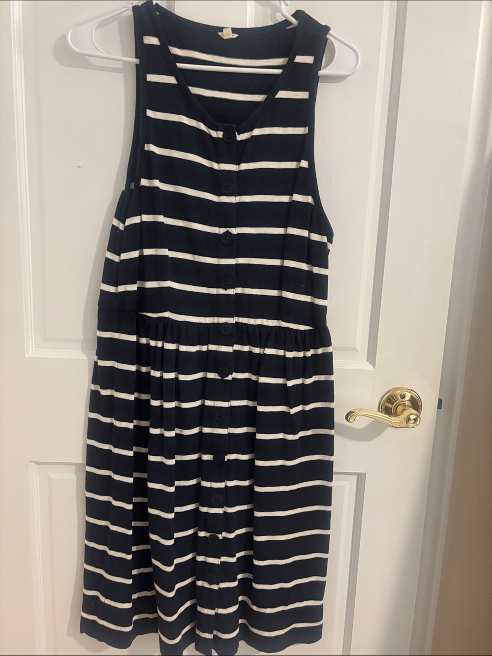 J. Crew Navy & White Striped Sleeveless Midi Button Dress
